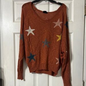 Rust Star Patterned Women's Sweater